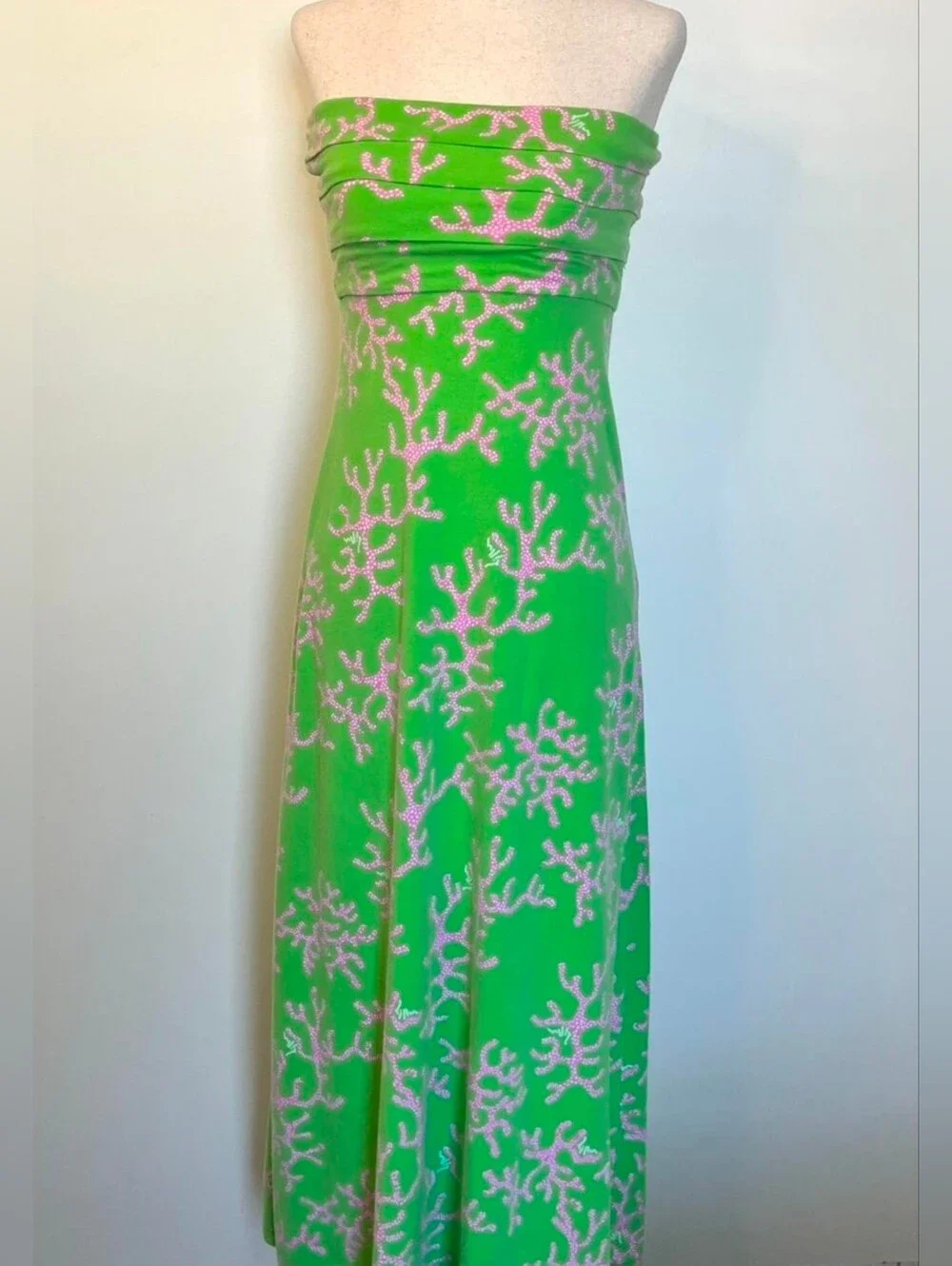 Lilly Pulitzer Petula Strapless Maxi Dress Coral Me Crazy Green Pink XS - EUC! - Picture 5 of 9